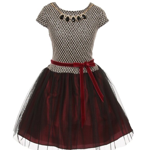 Short Sleeve Tulle Holiday Party Christmas Flower Girl Dress Sale Kids Toddler - Picture 1 of 6